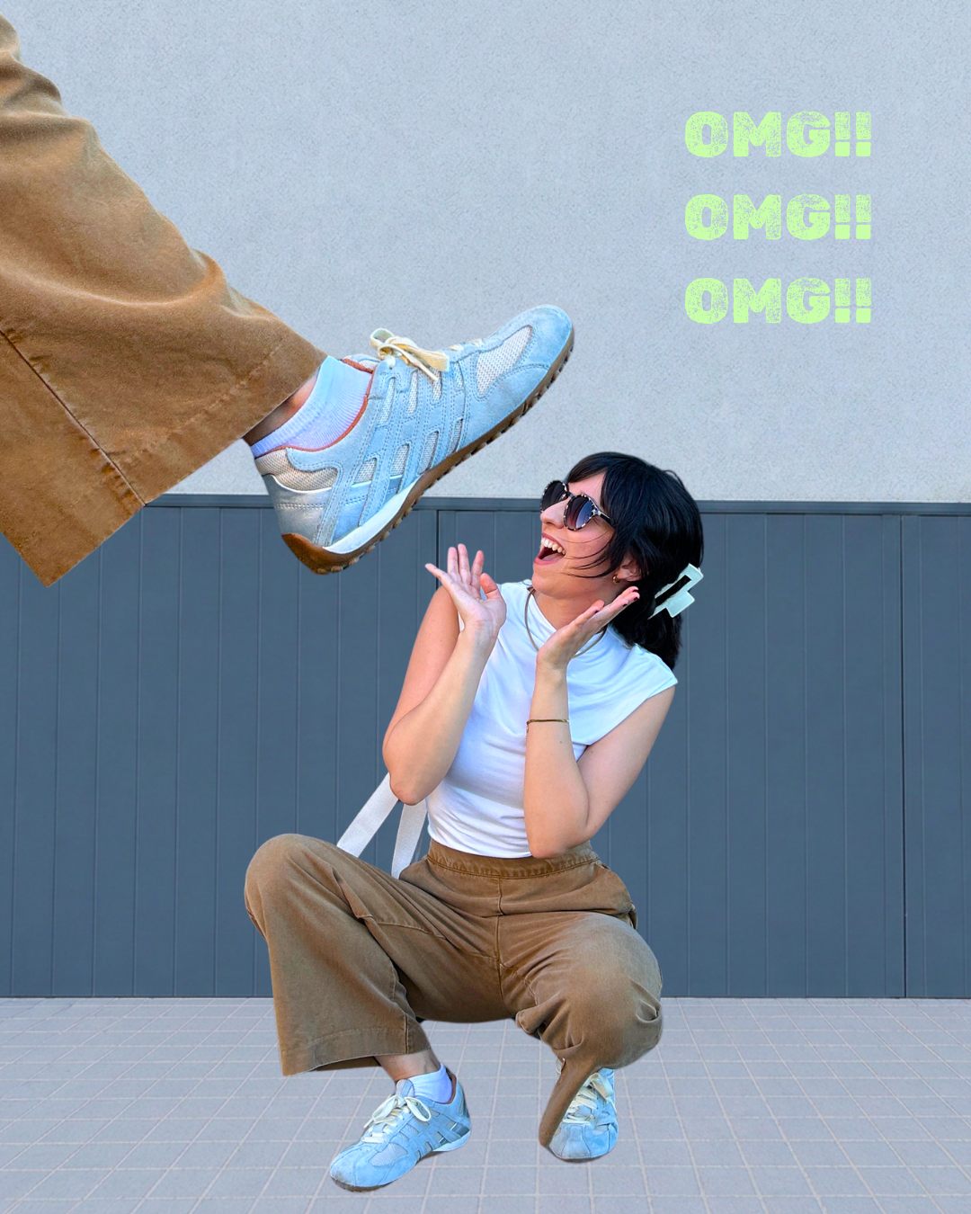 Fotomontaje GEOX: OMG, una zapatilla gigante pisando